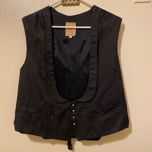 Black Bustier Buttoned Vest with Bib Collar